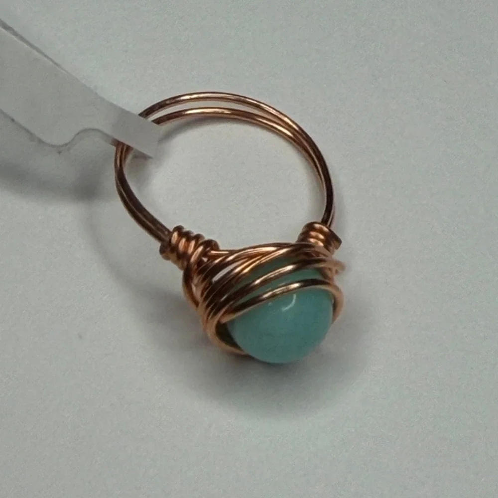 Blue Quartz copper ring wire wrap handmade dye gemstone 8